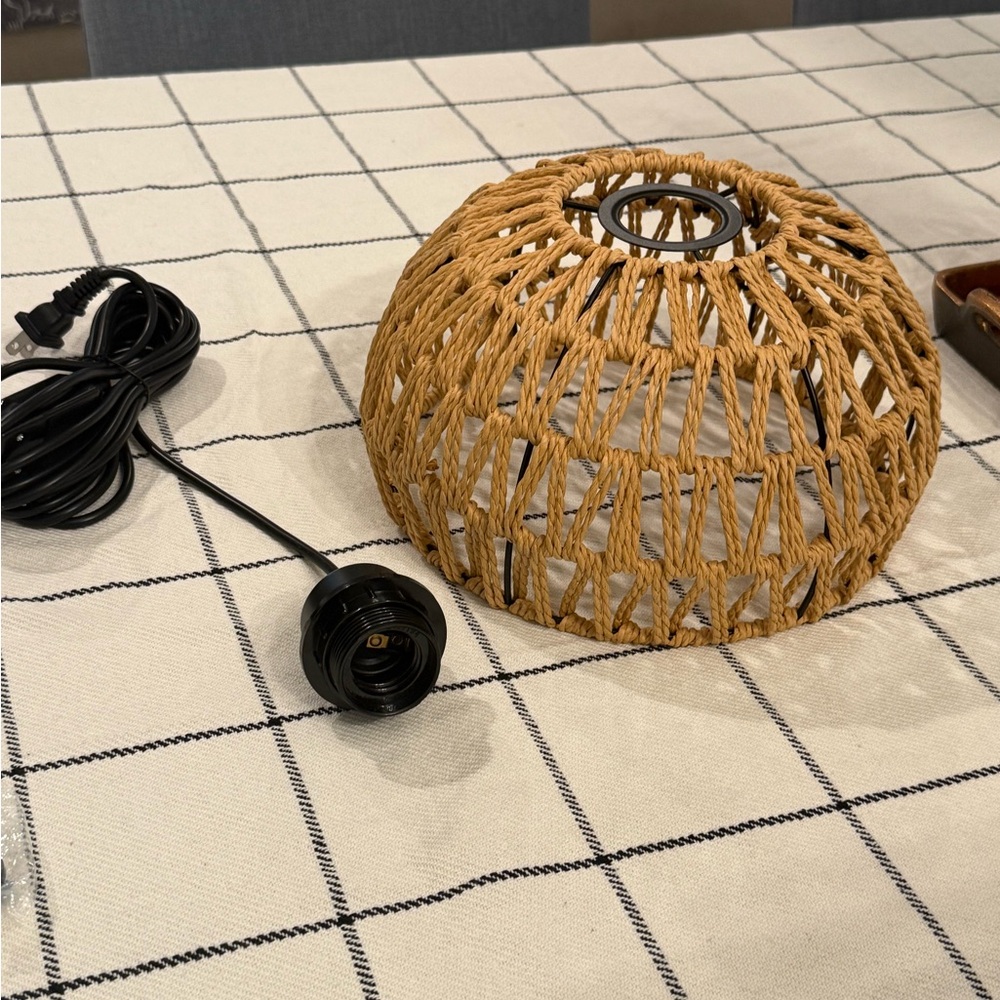 Boho Woven Rattan Hanging Pendant Light | Plug-In | NEW